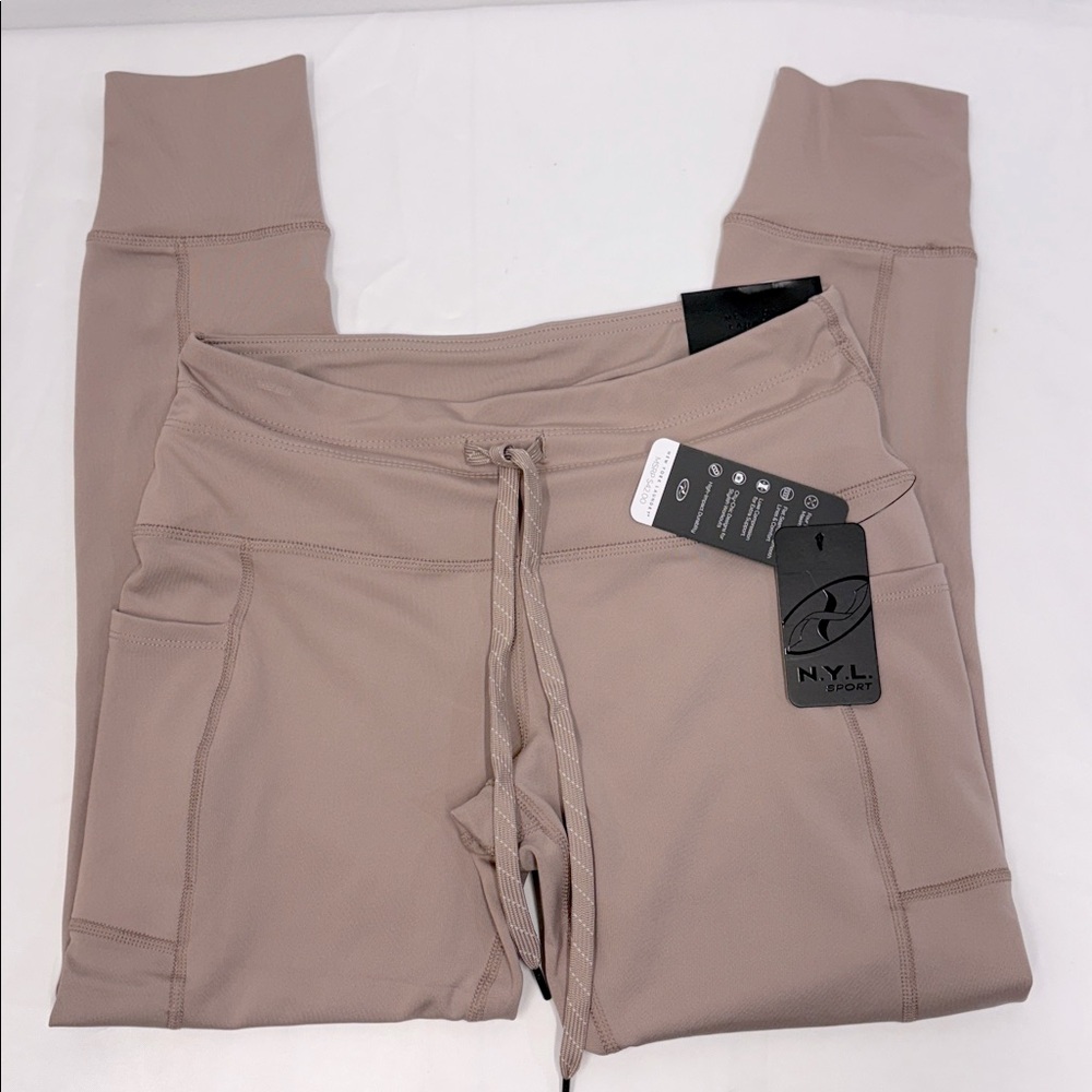 New York Laundry Taupe High-Waisted Pants leggings size medium M athleisure new - Picture 8 of 8